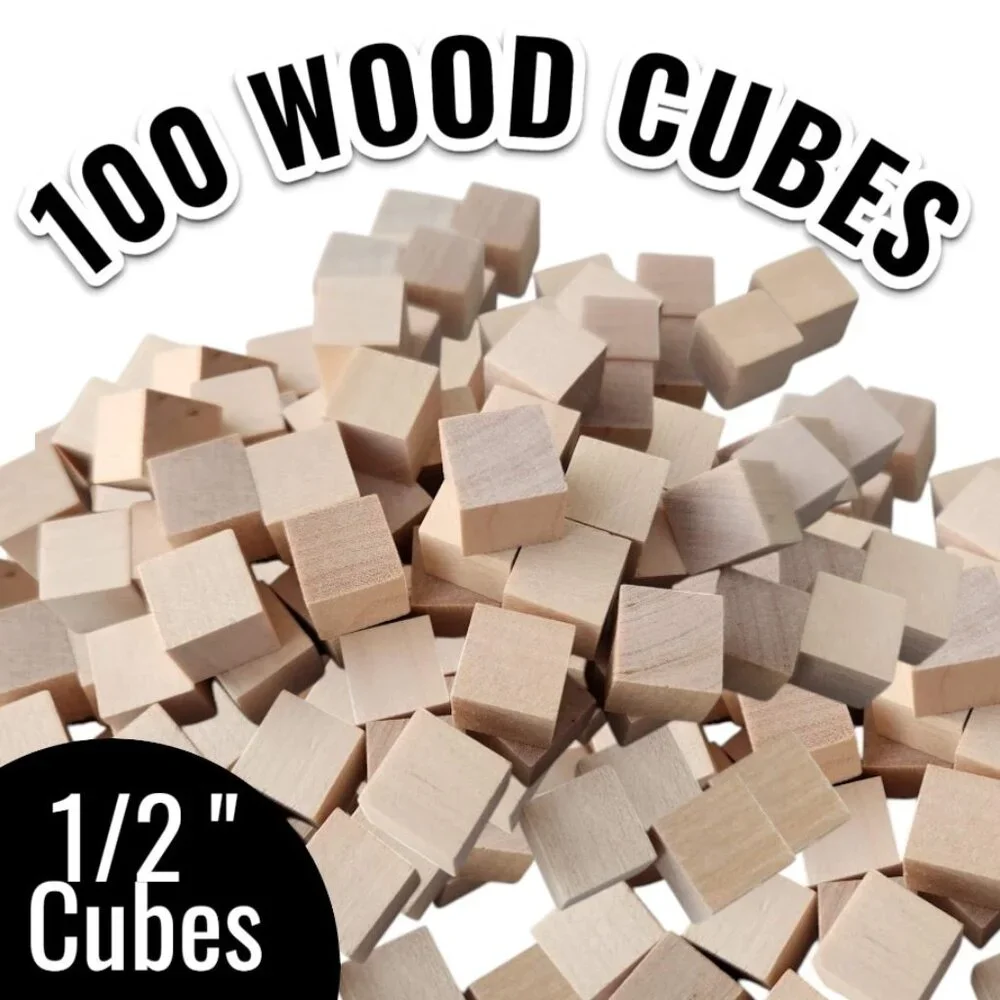 100 DIY Craft Supplies Wooden Cubes 1/2-inch Blank Wooden Blocks Unfinished Wood